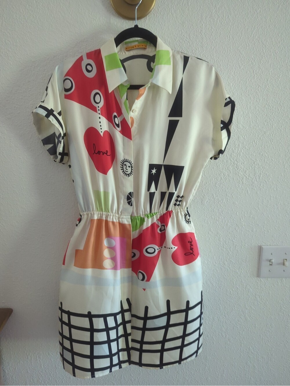 Alice Olivia Graffiti Pop Art Geometric Silk Multicolor Dress Mod 50s 60s SP